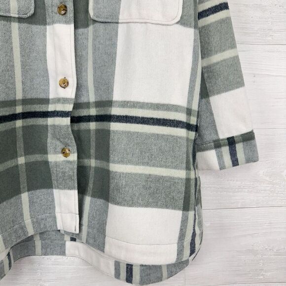NWT Banana Republic Shirt Jacket Women L Green Plaid Flannel Shacket Oversized - Picture 6 of 16